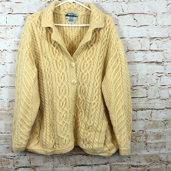 ARAN CRAFTS women 2XL wool knit cardigan button fisherman sweater Ireland pocket - Picture 2 of 7